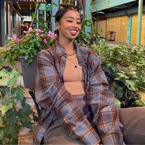 Brown Plaid Oversized Flannel Shirt